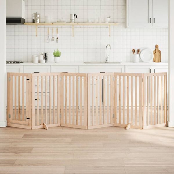 vidaXL Dog Gate Set of 6 Natural wood Poplar wood
