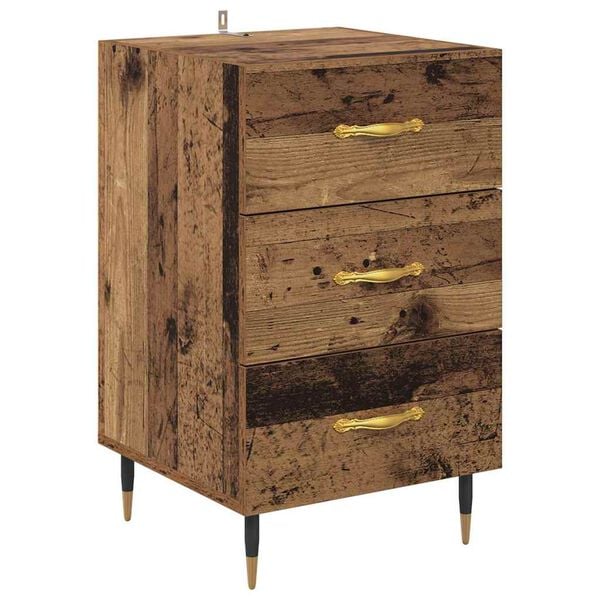 vidaXL Bedside Cabinet with Drawer Old Wood 15.75 x 15.75 x 25.98 in