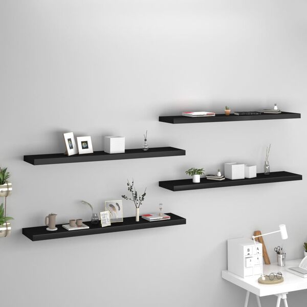 vidaXL Wall Shelf Set of 4 Black Honeycomb MDF, metal 47.2 x 9.3 in