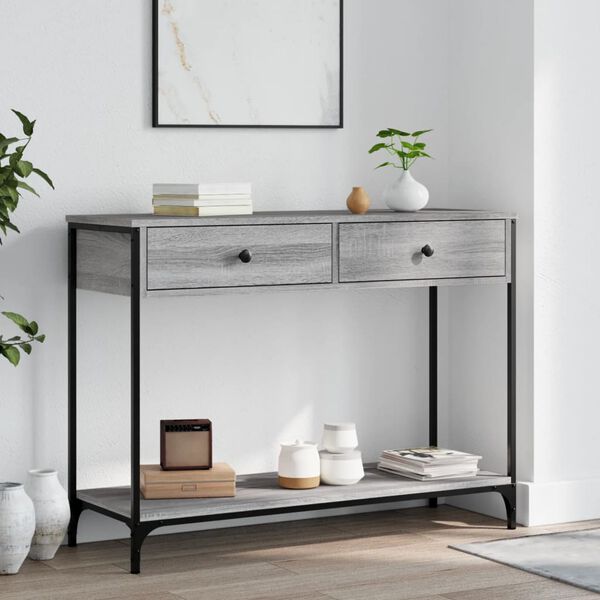 vidaXL Console Table Grey Sonoma Engineered Wood Narrow Adjustable Feet