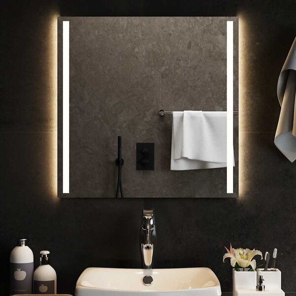 vidaXL LED Bathroom Mirror Cool White Glass 23.6 x 23.6 in Bath Mirror