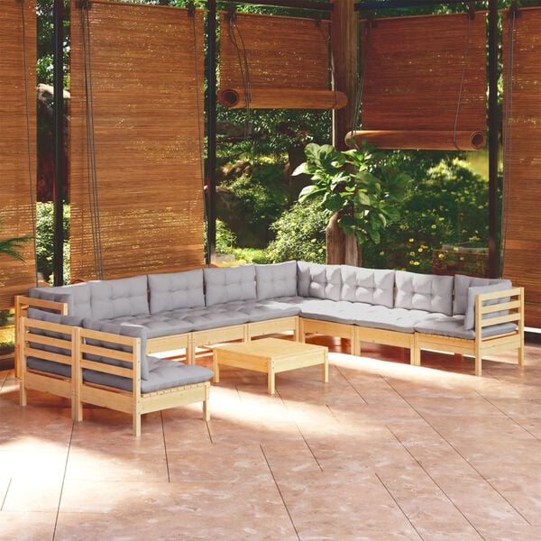 vidaXL Garden Lounge Set Gray, Natural Wood Solid pine wood, polyester