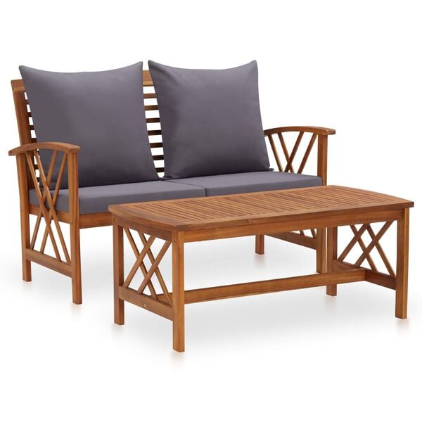vidaXL Garden Lounge Set Acacia Wood, Dark Grey Solid Acacia Wood, Polyester