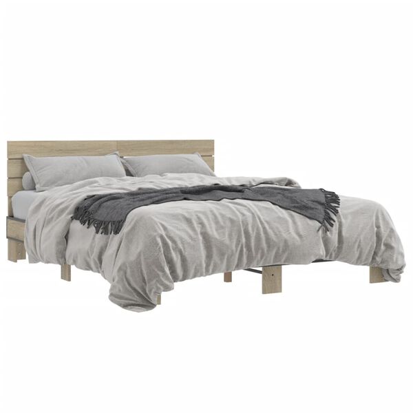 vidaXL Bed Frame Sonoma oak Engineered wood, metal, plywood Double