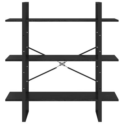 vidaXL 3-Tier Book Cabinet Black 39.4"x11.8"x41.3" Solid Pine Wood