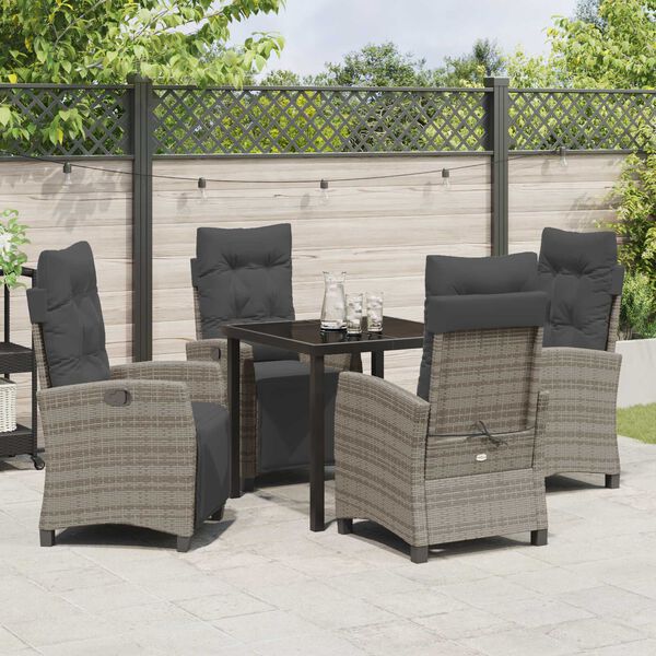 vidaXL Garden Dining Set with Cushion 5 pcs Grey Poly Rattan