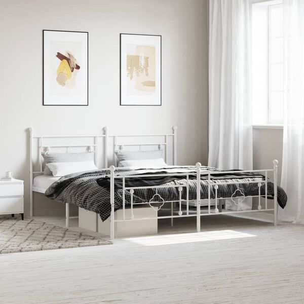 vidaXL Bed Frame White Powder-coated steel King Size Bed Frame