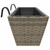 vidaXL Planter Grey PE Rattan Large Hooks Planter Trapezoidal