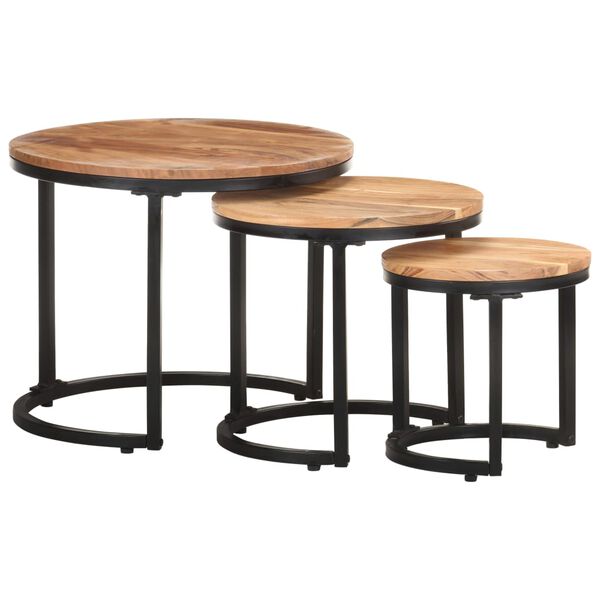 vidaXL Side Table Set of 3 Natural Wood