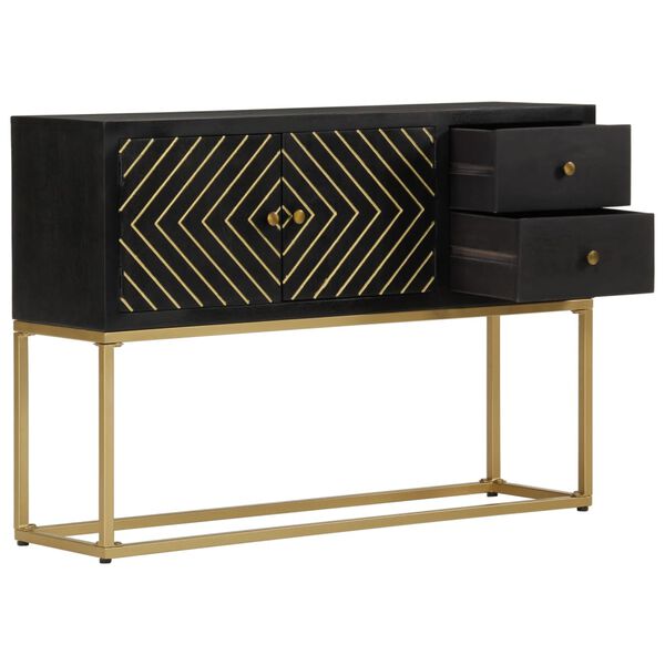 vidaXL Sideboard Black and Gold Solid Mango Wood, Iron Medium Sideboard