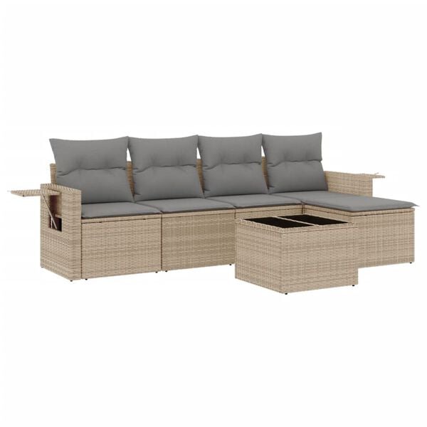 vidaXL Garden Sofa Set Beige PE rattan, powder-coated steel, tempered glass