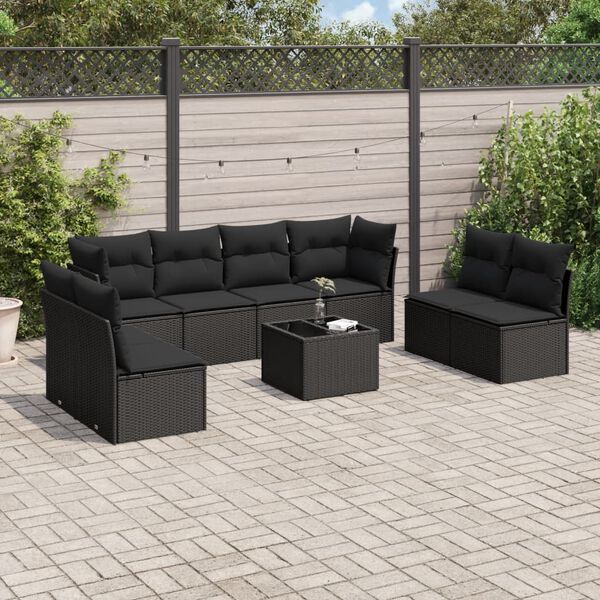 vidaXL Garden Sofa Set Black PE rattan, powder-coated steel, tempered glass