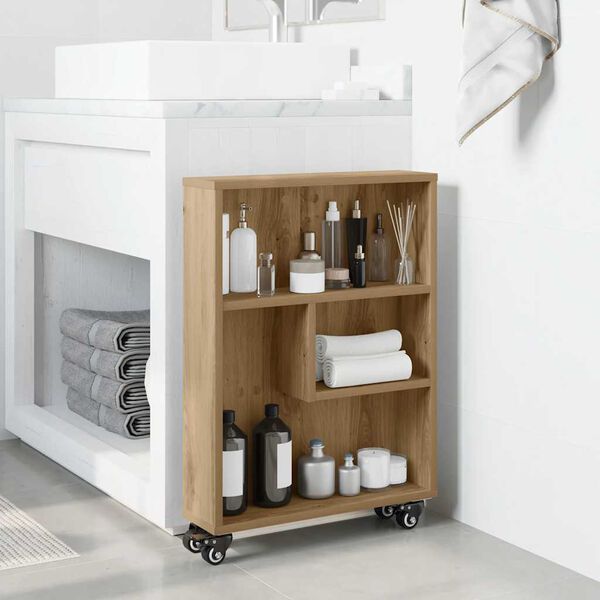 vidaXL Narrow Storage Trolley Artisian Oak 18.9x5.1x26.8" Engineered Wood