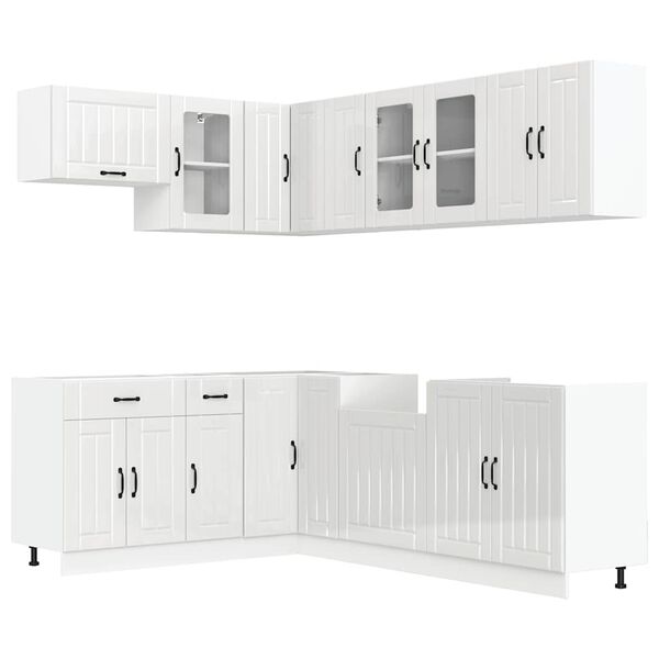 vidaXL Kitchen Cabinet Set Gloss white Engineered wood and glass Large