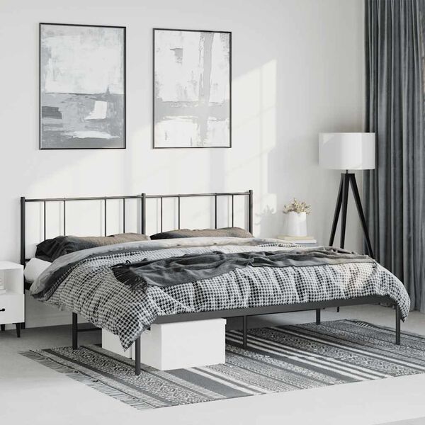vidaXL Bed Frame Black Powder-Coated Steel 72 x 84 in Bed Frame