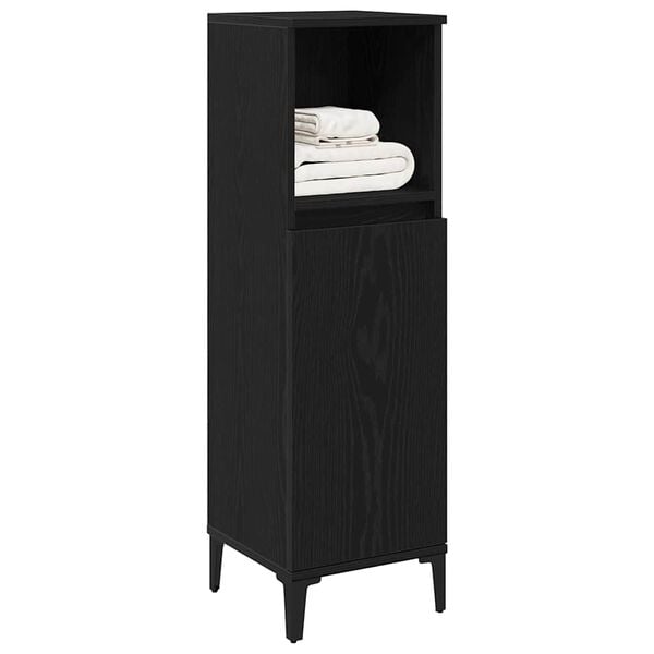vidaXL Bathroom Cabinet with Shelf Black Oak 11.81 x 11.81 x 39.37 in