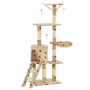 vidaXL Cat Tree Beige with paw prints Particle board, Sisal rope, Soft plush