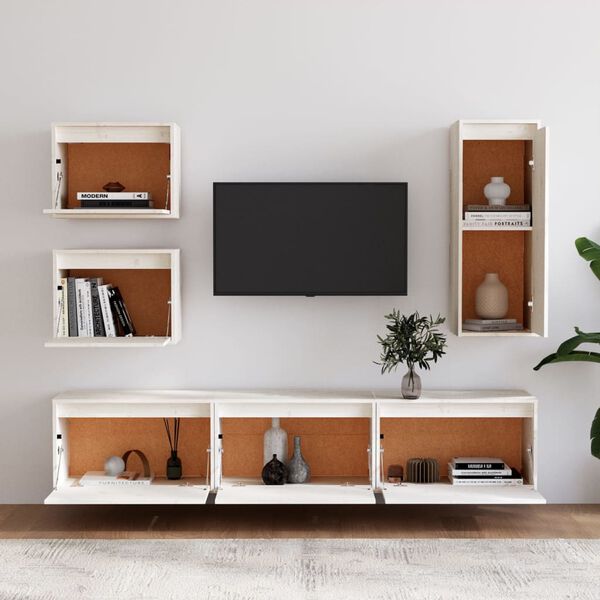 vidaXL TV Cabinet Set of 6 White Solid pine wood Various sizes available