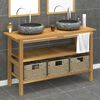 vidaXL Vanity Cabinet With Sink Black, Teak Teak Wood, Marble, Seagrass