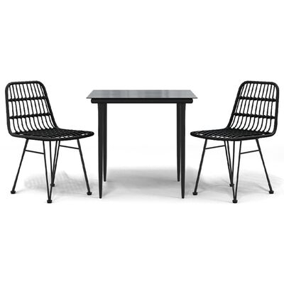 vidaXL 3 Piece Patio Dining Set Black Poly Rattan