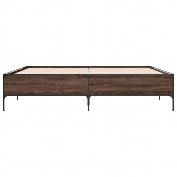 vidaXL Bed Frame Brown Oak Engineered Wood, Steel 79.9 x 79.9 in Durable