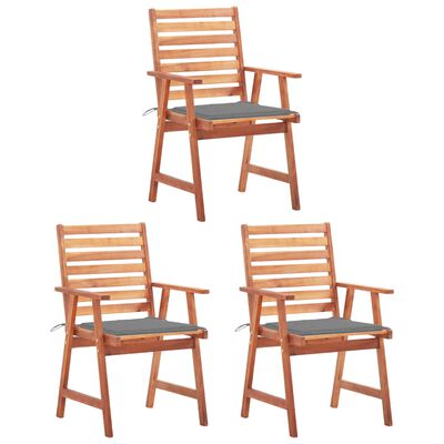 vidaXL Patio Dining Chairs 3 pcs with Cushions Solid Acacia Wood