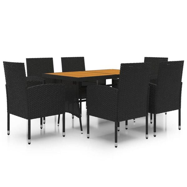 vidaXL Outdoor Dining Set Black PE rattan, steel, solid acacia wood