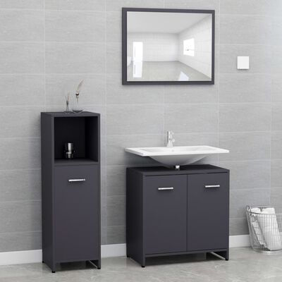 vidaXL 3 Piece Bathroom Furniture Set Gray Chipboard