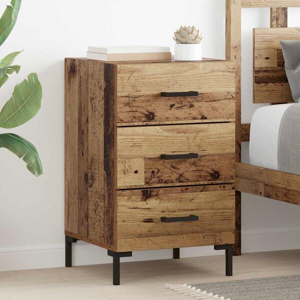 vidaXL Bedside Cabinet with Drawer Old Wood 15.75 x 15.75 x 25.98 in