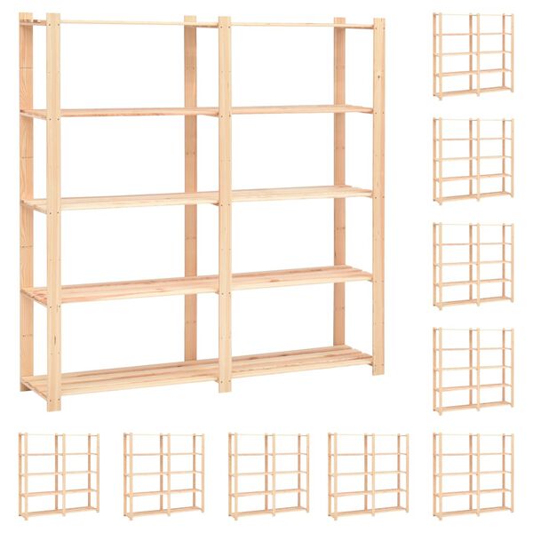 vidaXL 5-Tier Storage Racks 10 pcs 66.9"x15"x66.9" Solid Pinewood 1102.3 lb