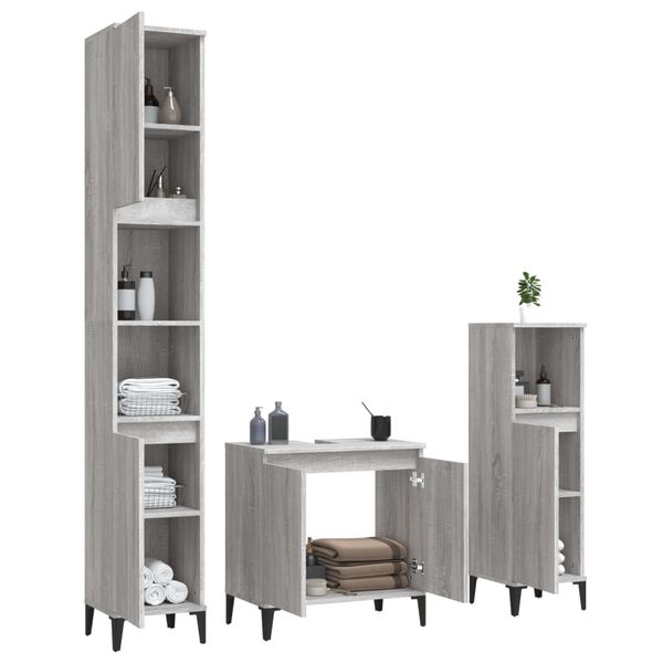 vidaXL Bathroom Furniture Set Grey Sonoma Engineered wood, metal Medium
