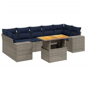vidaXL 8 Piece Patio Sofa Set with Cushions Gray Poly Rattan