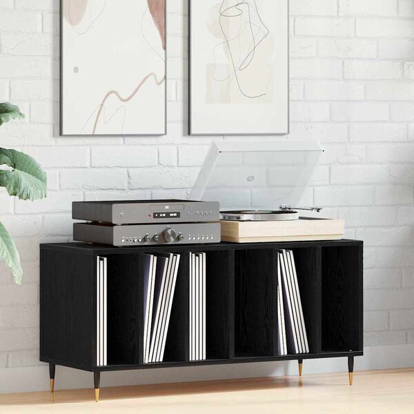 vidaXL Record Cabinet with Shelf Black Oak 39.37 x 14.96 x 18.90 in