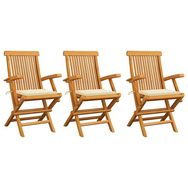 vidaXL Garden Chair Set of 3 Natural Teak, Cream