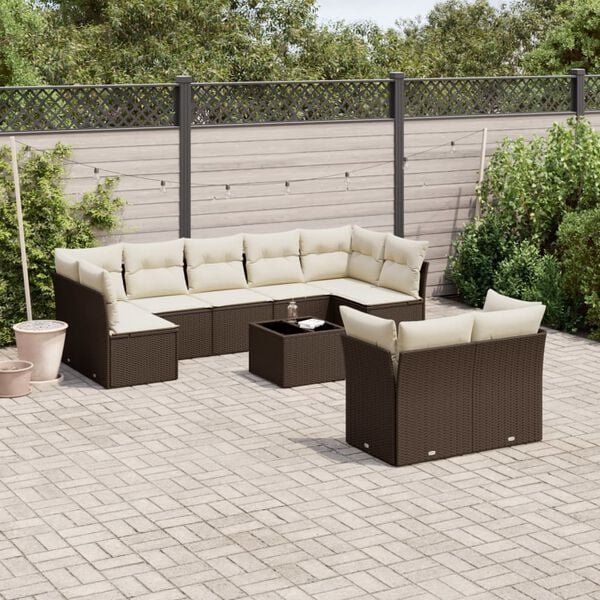 vidaXL Garden Sofa Set Brown, Cream white PE rattan Large Modular