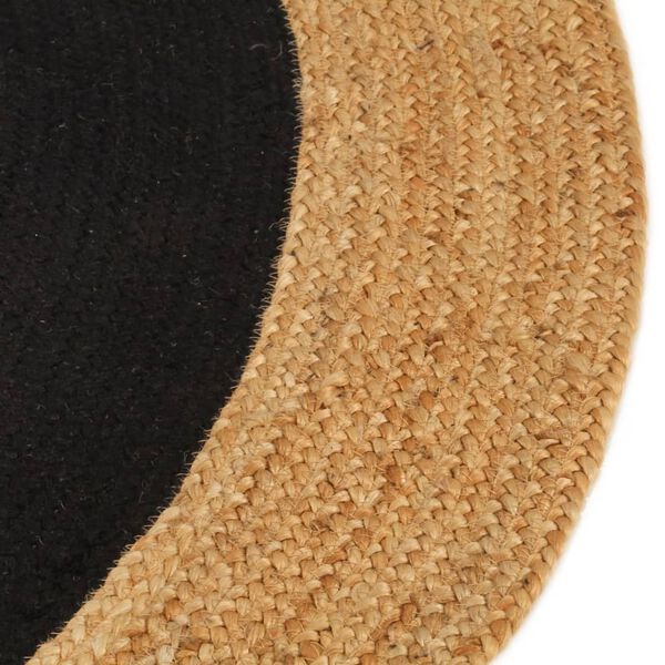 vidaXL Area Rug Black and Natural Jute, Cotton 59.1 in Diameter