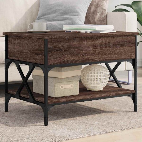 vidaXL Coffee Table Brown oak Engineered wood, metal 27.6x19.7x19.7 in