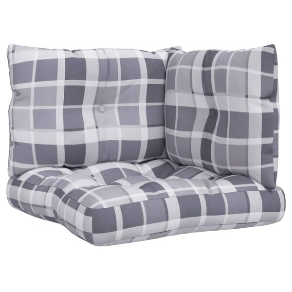 vidaXL Pallet Cushion Set of 3 Grey Check Pattern Polyester Standard