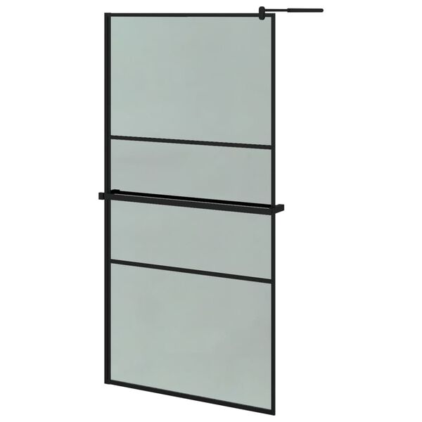 vidaXL Walk-in Shower Wall with Shelf Black 39.4"x76.8" ESG Glass&Aluminum
