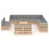 vidaXL Garden Lounge Set Natural Wood, Gray Cushions