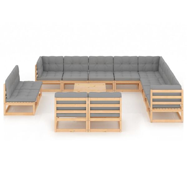 vidaXL Garden Lounge Set Natural Wood, Gray Cushions