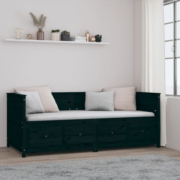 vidaXL Day Bed Black Solid pine wood Medium Convertible Day Bed