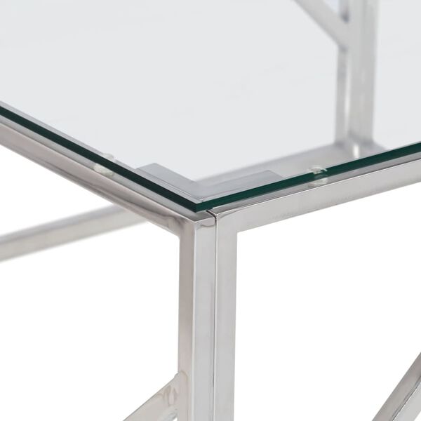 vidaXL Coffee Table Silver Stainless Steel, Tempered Glass