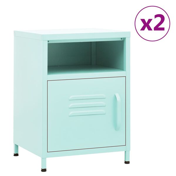 vidaXL Nightstand Set of 2 Mint Steel Small Nightstand Square