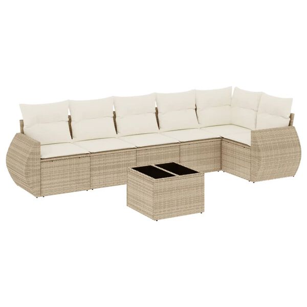 vidaXL Garden Sofa Set Beige Poly Rattan, Tempered Glass, Polyester Large