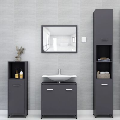 vidaXL Bathroom Cabinet High Gloss Gray 11.8"x11.8"x37.4" Chipboard