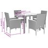 vidaXL 5 Piece Patio Dining Set with Cushions Grey Poly Rattan and Glass