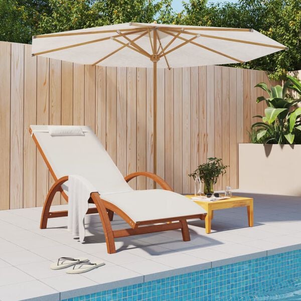 vidaXL Sun Lounger White Textilene and solid poplar wood Standard