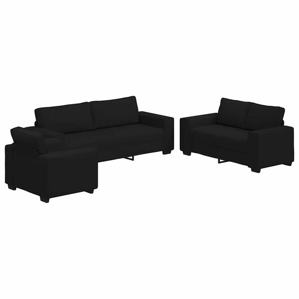 vidaXL Sofa Set Black Polyester, metal, plywood, solid wood 3-piece set