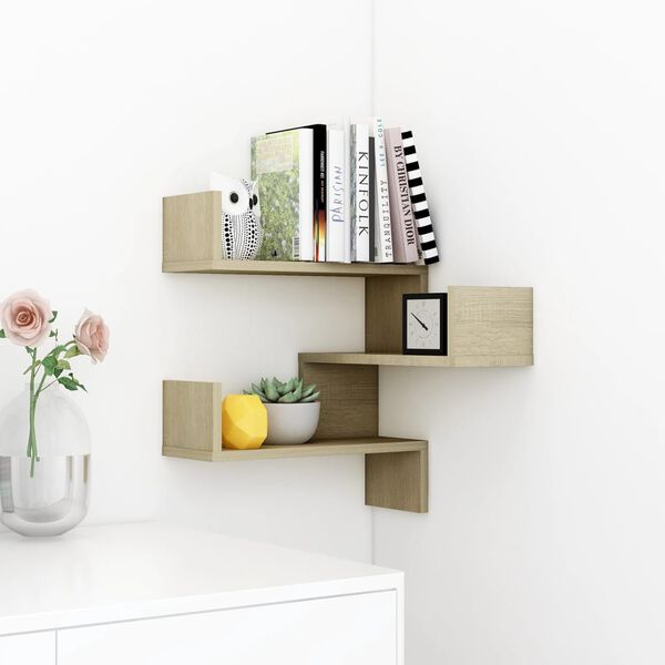 vidaXL Wall Corner Shelf Sonoma oak Engineered wood Medium Wall mounting